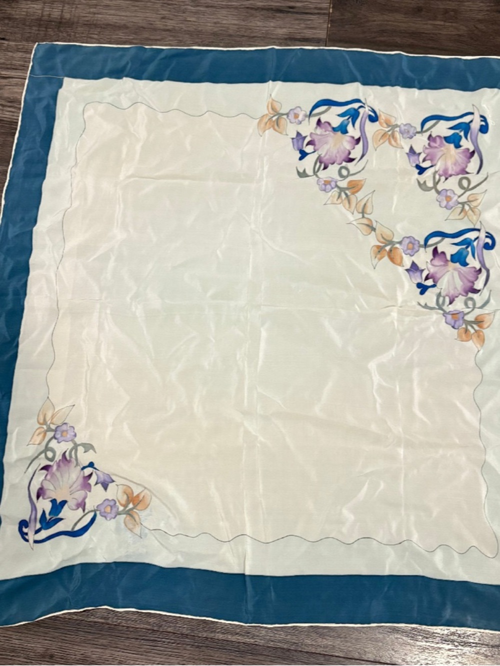 Floral Scarf in Teal Border and Lavender Accents